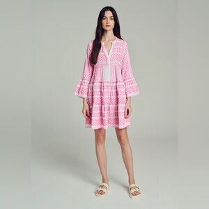 Devotion Twins Anthropologie Ella Pink White Embroidered Boho Tunic Dress S